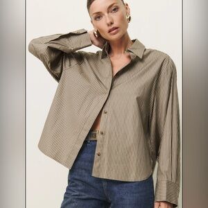 Reformation Striped Button Down Shirt - Brown